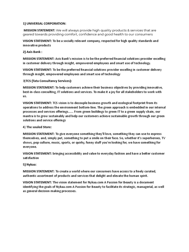 domestic company mission and vision PDF