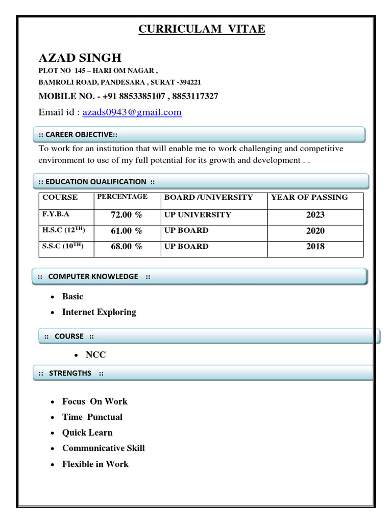 Azad Singh's CV: Education & Work Experience | PDF