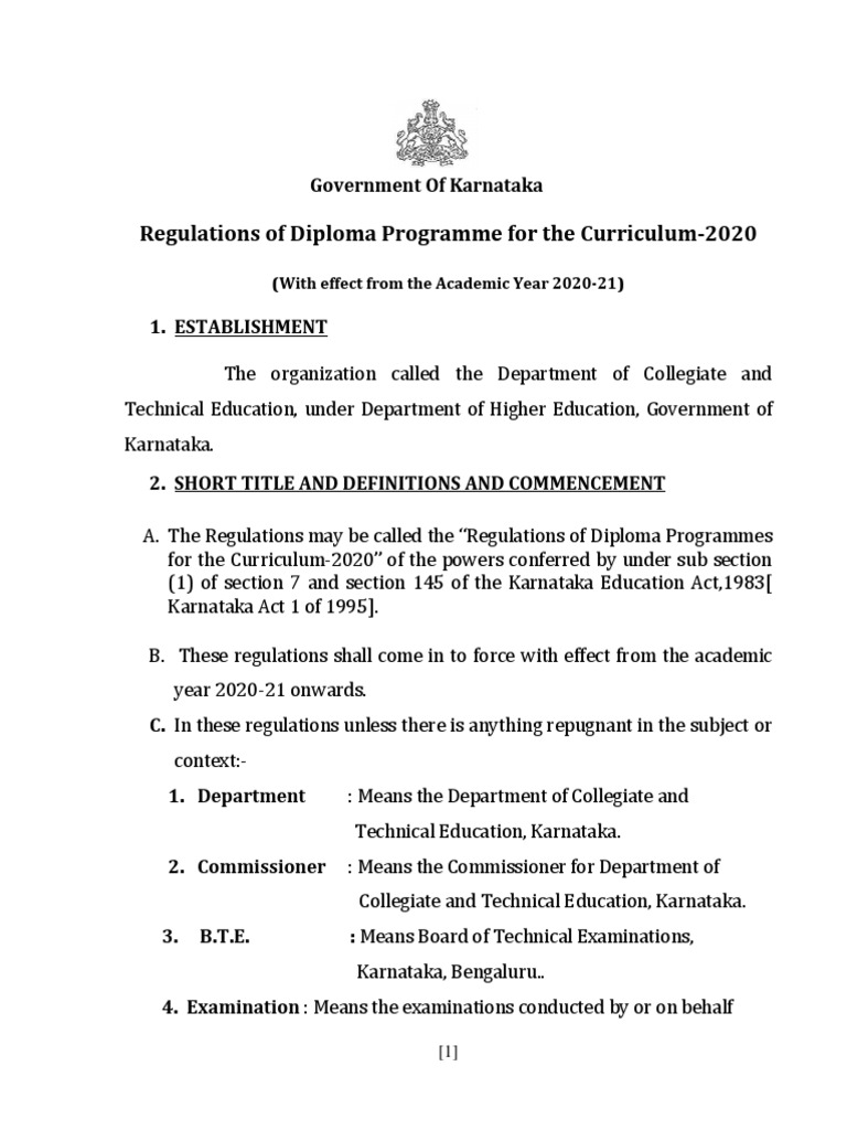 Regulations of Diploma Programme for the Curriculum-2020 | PDF |  Engineering | Mechanical Engineering