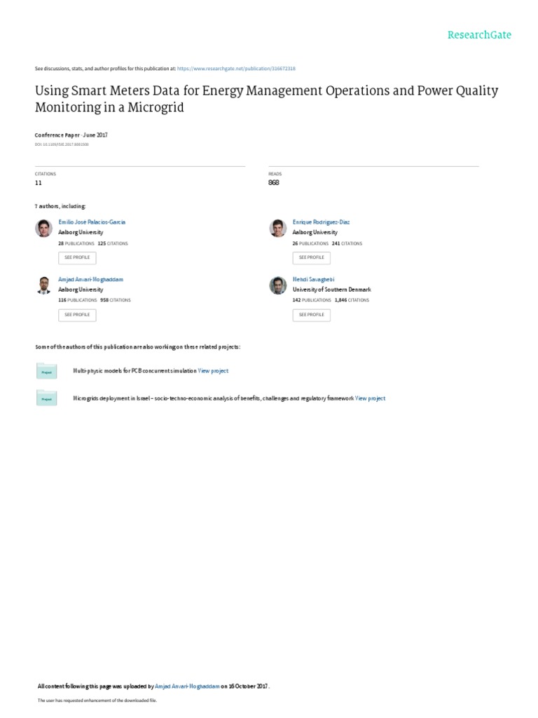 Smart Meter Data for Microgrid Management | PDF | Electrical Grid ...