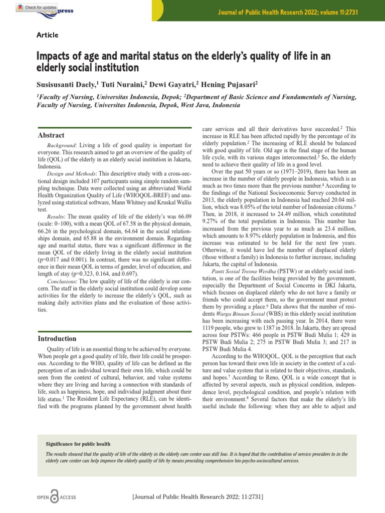 Elderly Quality of Life: Age & Marital Impact | PDF | Old Age | Social ...