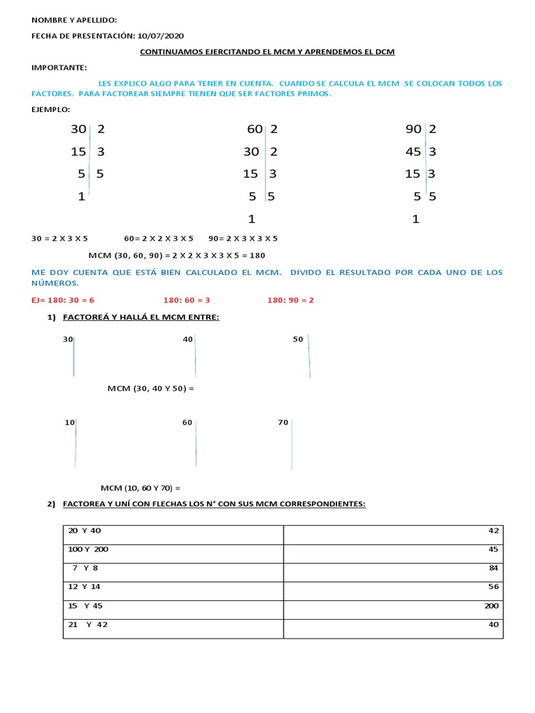 Ejercicios de DCM y MCM para Primaria | PDF