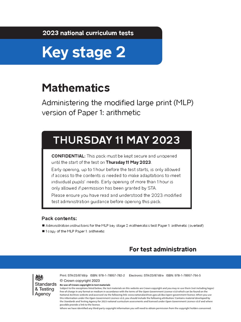 2023 key stage 2 mathematics administering the modified large print