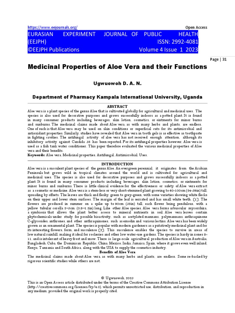 Medicinal Properties of Aloe Vera and Their Functions | PDF