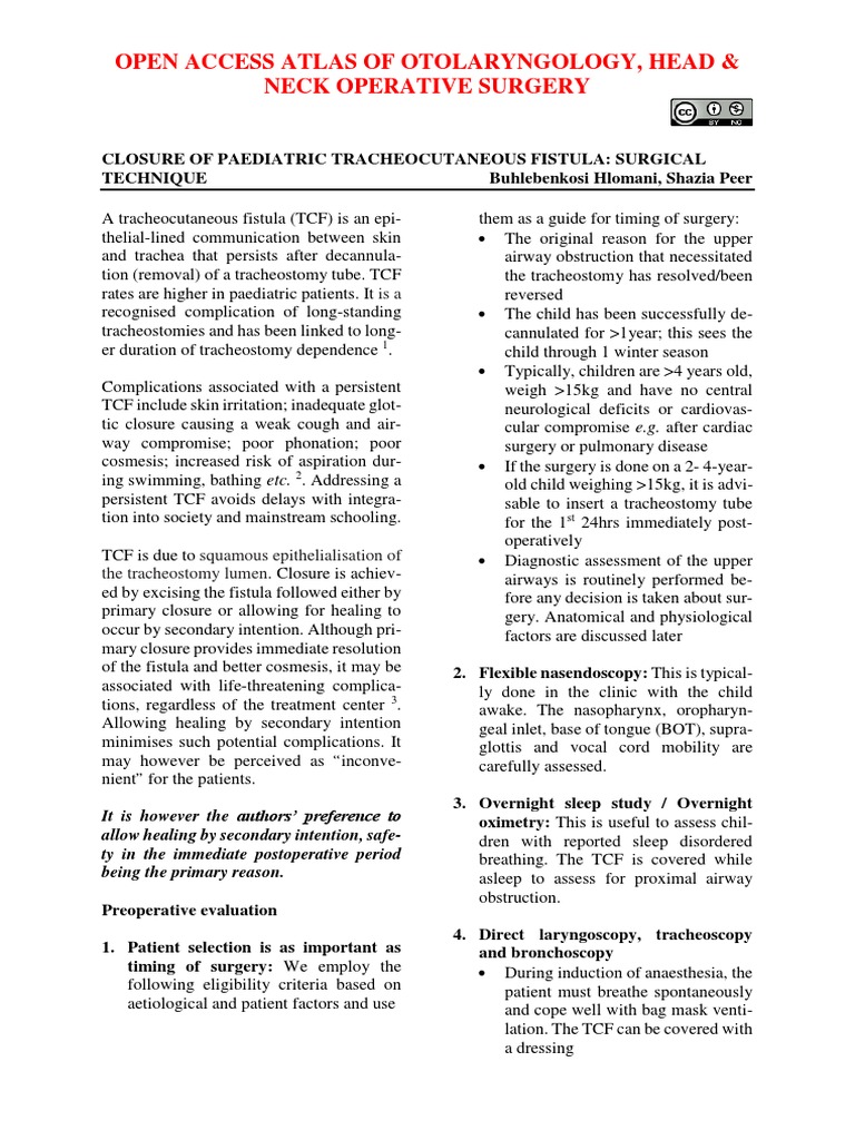 Pediatric Tracheocutaneous Fistula Closure | PDF | Otorhinolaryngology ...
