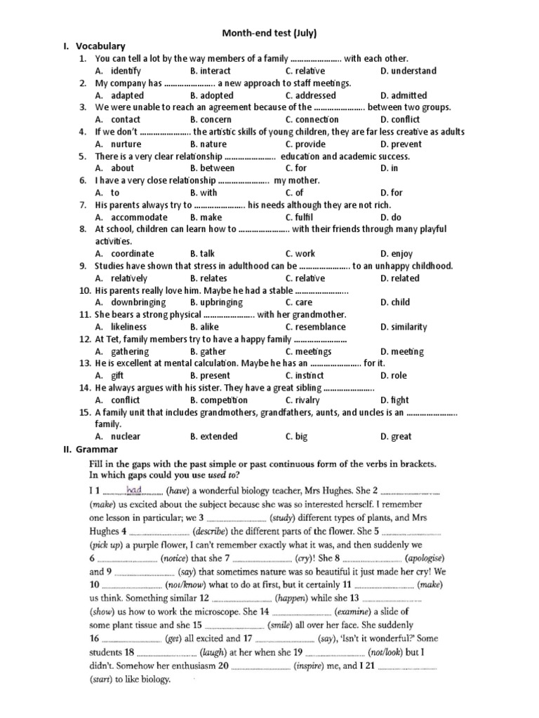 Month-End Test (July) | PDF | Career & Growth | Language Arts & Discipline