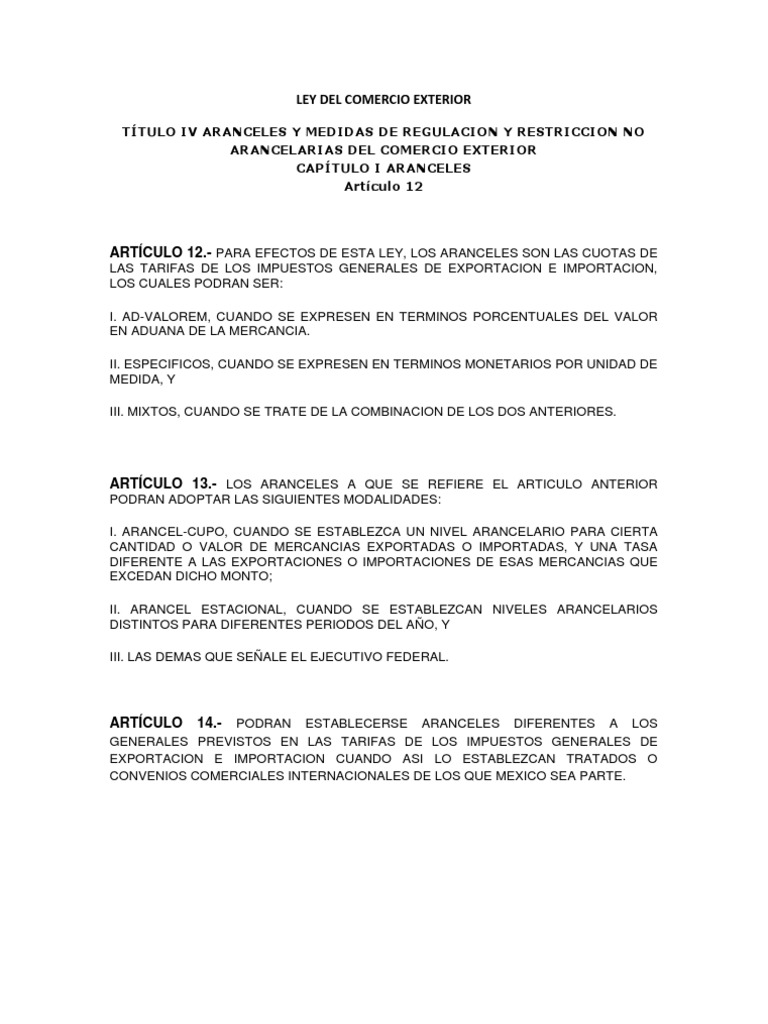 Tipos de Aranceles en Comercio Exterior | PDF | Finanzas y dinero