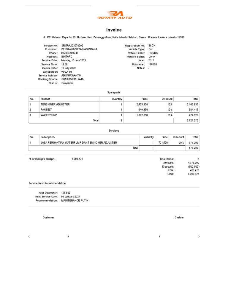 Invoice CRV B 6 CH PDF Vehicles