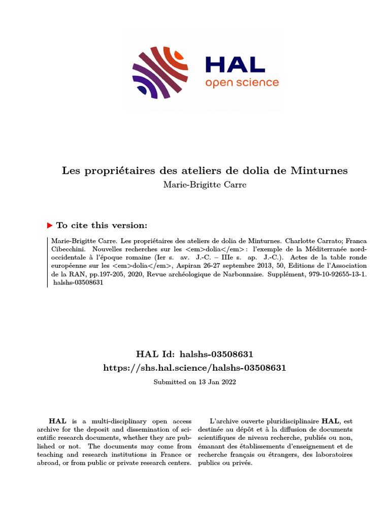 Ateliers de Dolia à Minturnes | PDF | Antiquité classique | Rome antique