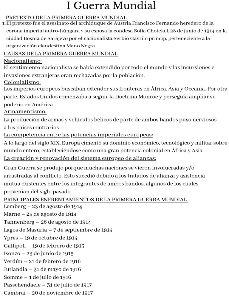 Causas y Consecuencias de la I Guerra Mundial | PDF | Primera Guerra ...