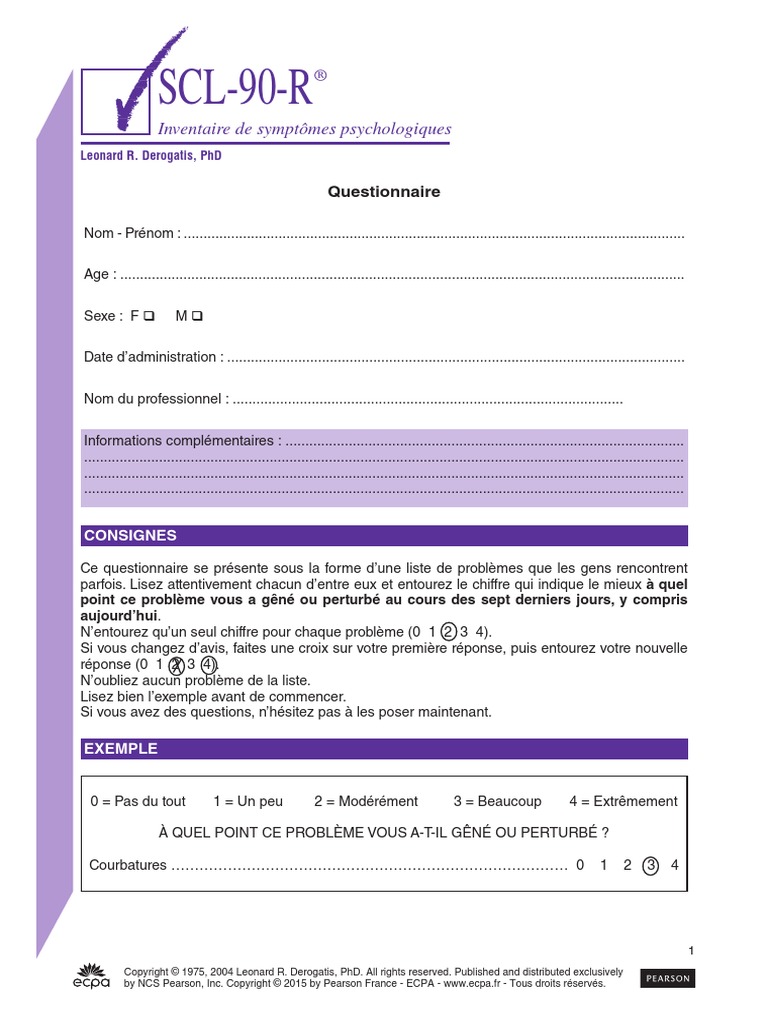 Scl90R Questionnaire : Symptom Checklist-90- Revised – QTWWM