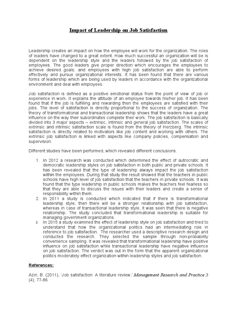 Leadership's Role in Job Satisfaction | PDF | Job Satisfaction | Leadership