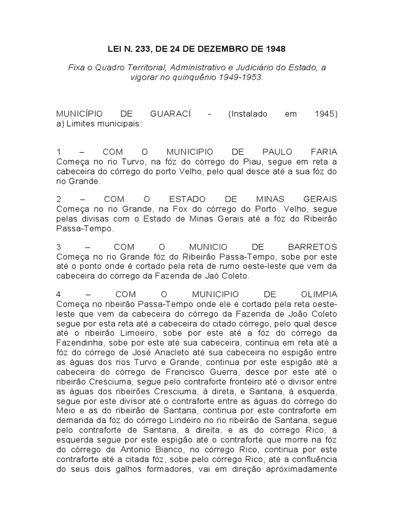 Lei n 233 de 24 de dezembro de 1948 pdf acidentes geogr ficos