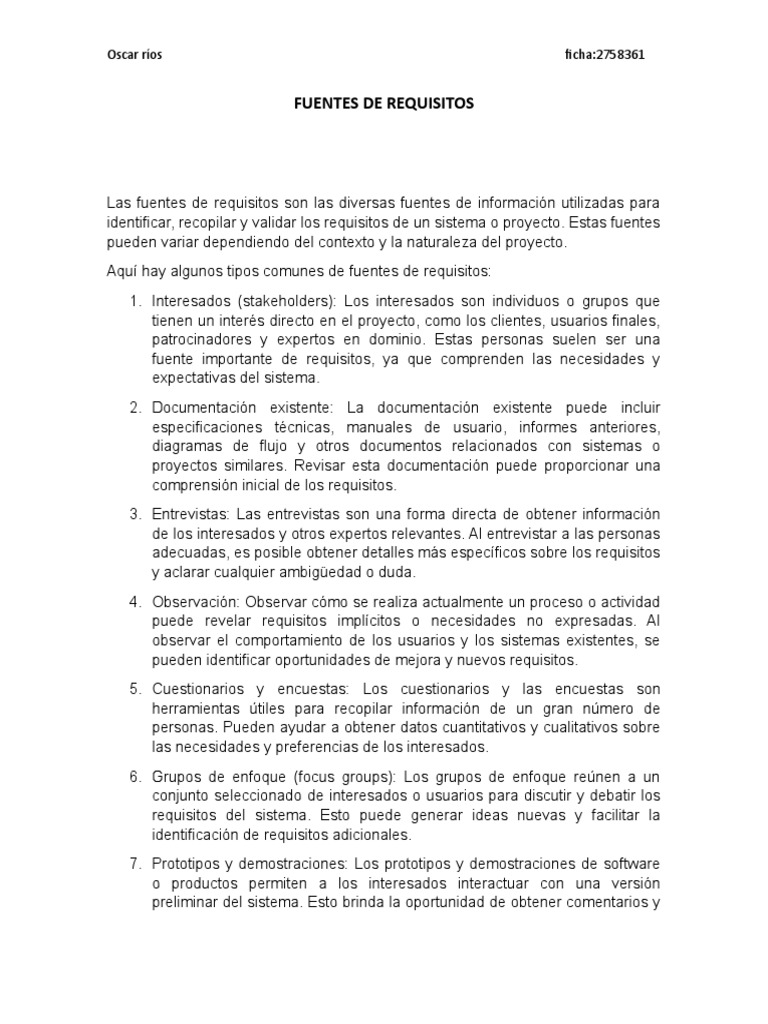Fuentes y Tipos de Requisitos de Software | PDF | Usuario (informática ...