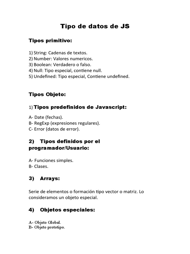Tipo de Datos de JS | PDF