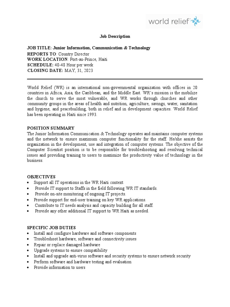 Job Description JR IT Officer | PDF | Computer Security | Security