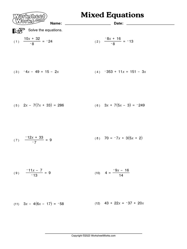 WorksheetWorks Mixed Equations 2 PDF