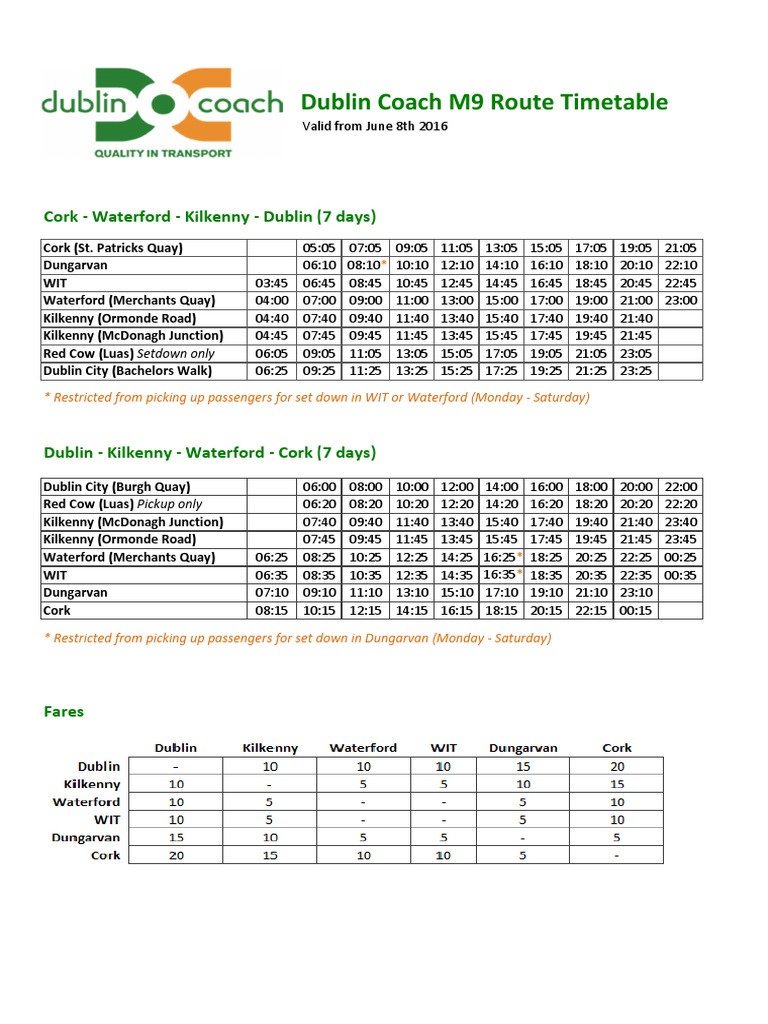 Dublin Coach M9 Timetable Jun 2016 PDF