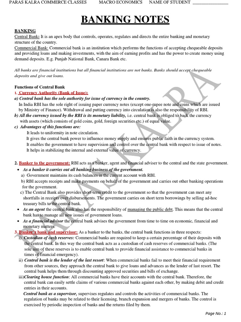 Banking Notes PKCC 2023-24 | PDF