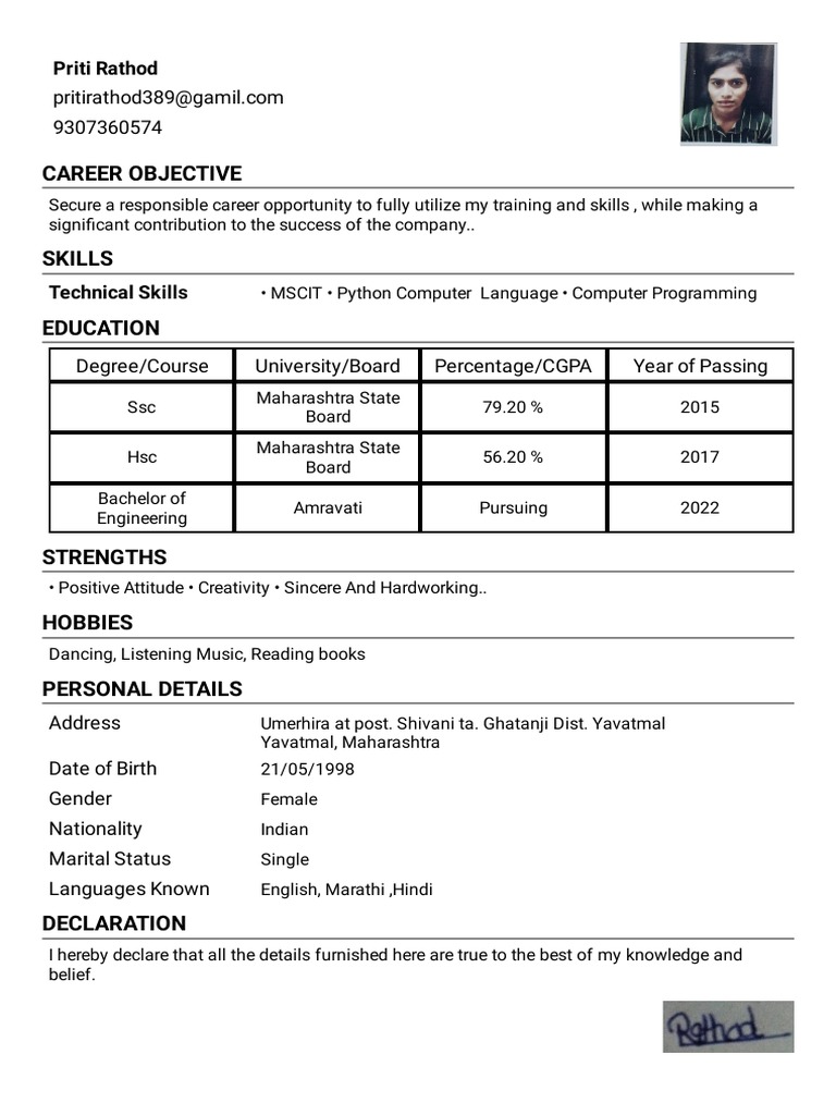 Priti Rathod's Resume: Skills & Education | PDF
