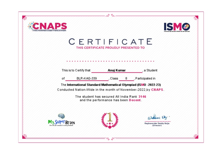 ISMO 2022-23 Participation Certificate | PDF | Teaching Methods ...