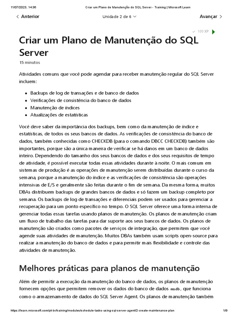 Criando Planos de Manutenção SQL Server | PDF | Microsoft SQL Server ...