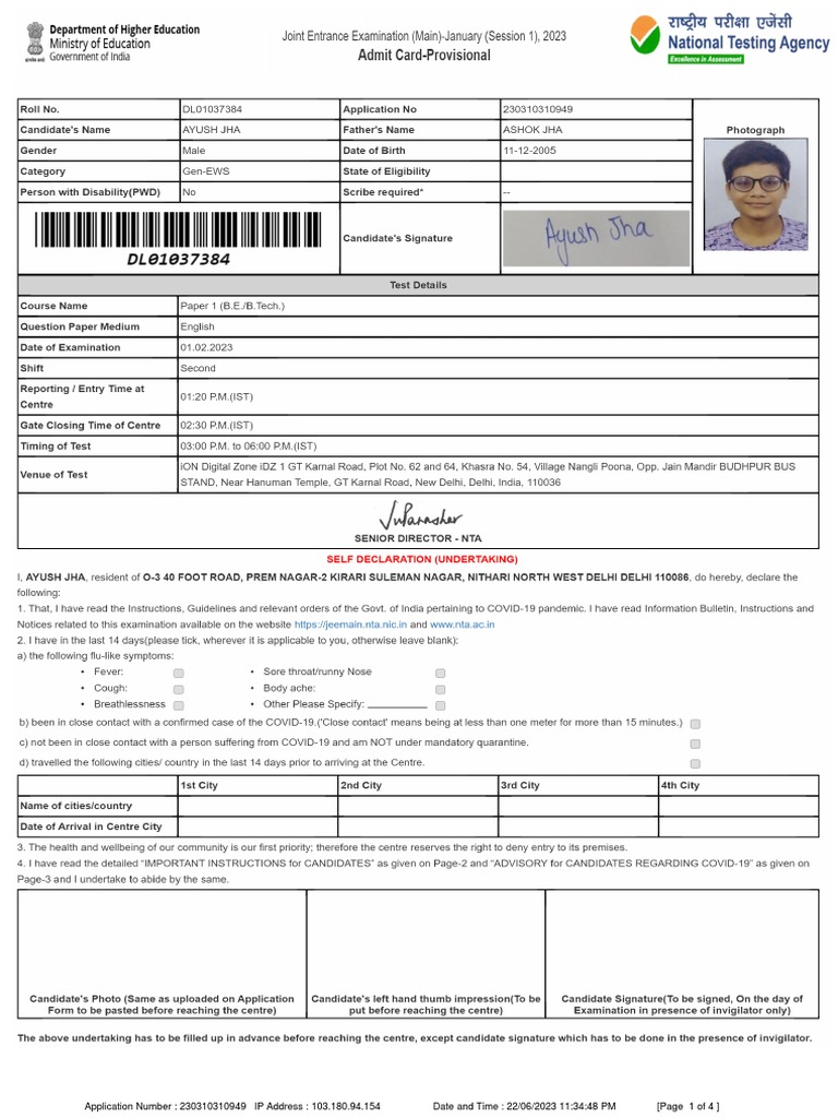 JEE 2022 1st Attempt Details | PDF