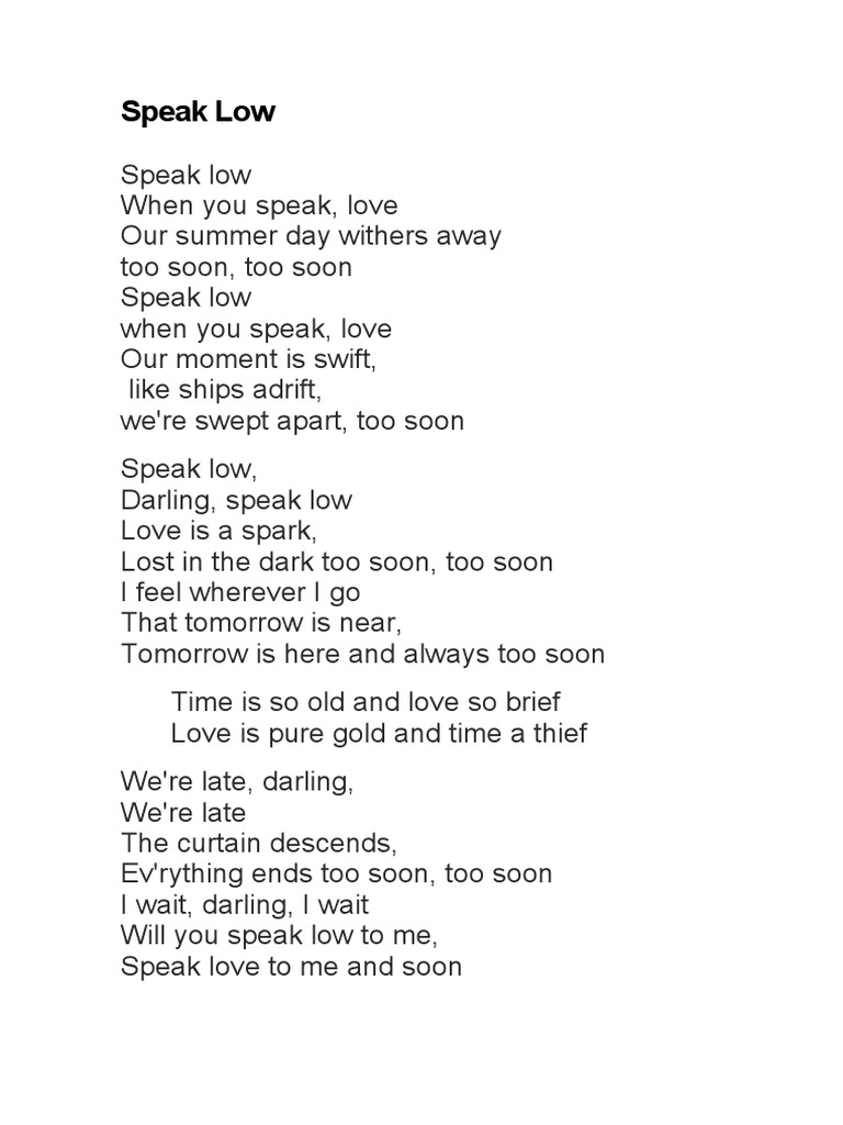 Speak Low: A Poetic Love Reflection | PDF