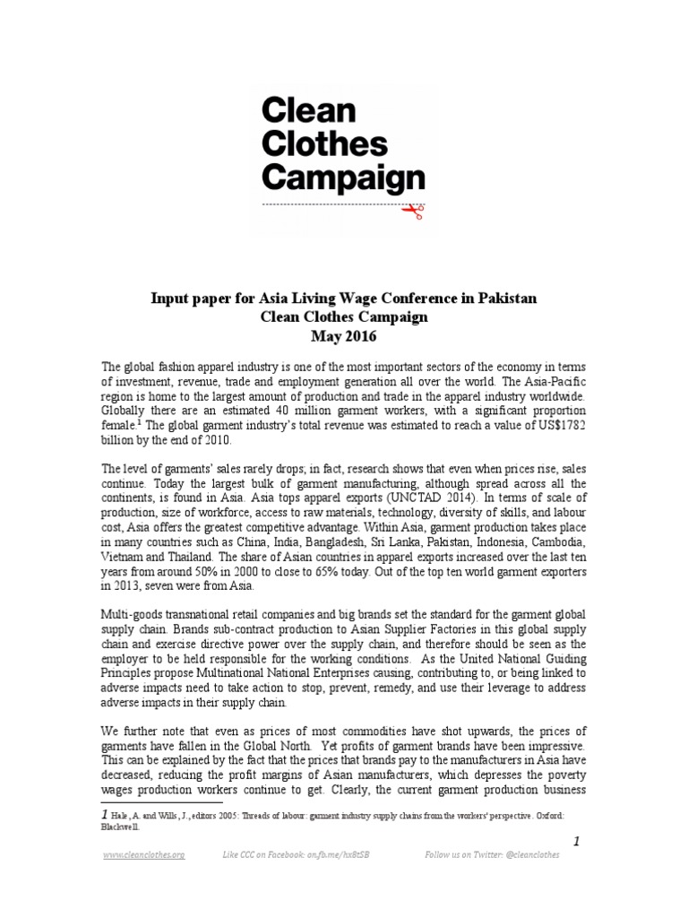 Clean Clothes Campaign Input Paper For Asia Living Wage Conference in