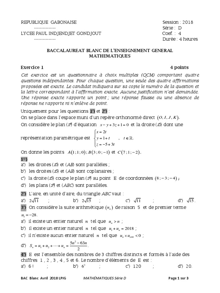 Correction Bac Blanc Math 2018 D | PDF | Fonction (Mathématiques ...