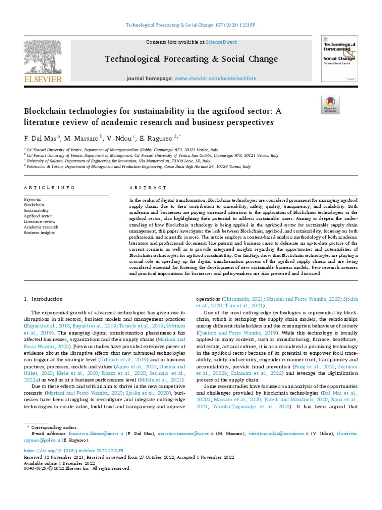 Blockchain Technologies For Sustainability In The Agrifood Sector Pdf