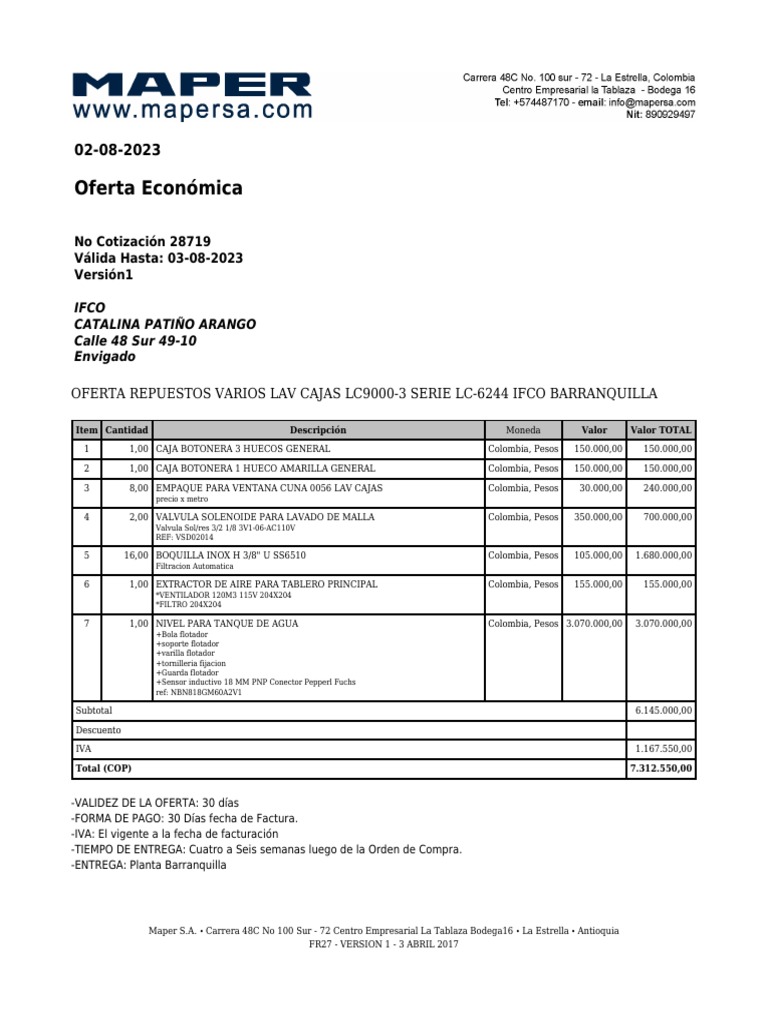 28719RPS LC Repuestos Varios Lav Cajas Ifco Barranquilla PDF