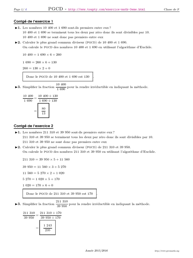 PGCD 3 Corrige | PDF