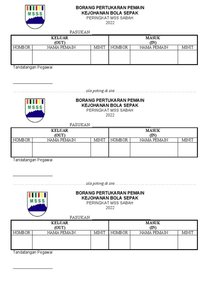 Borang Pertukaran Pemain | PDF