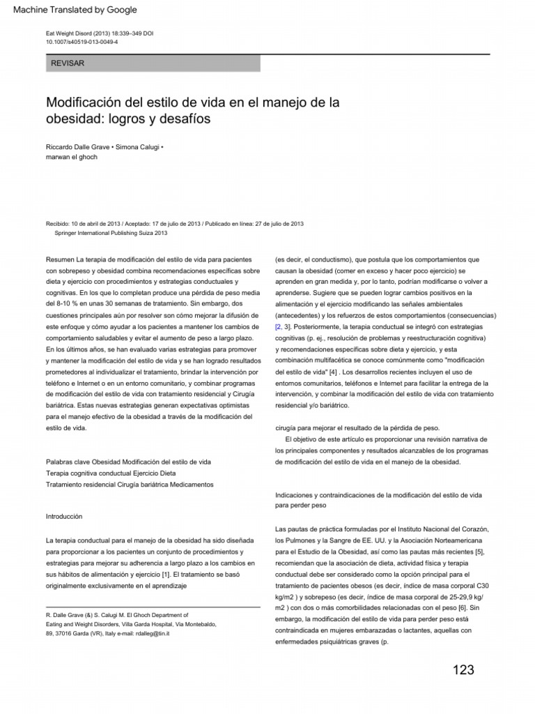 Modificación del Estilo de Vida en Obesidad | PDF | Obesidad | Pérdida ...