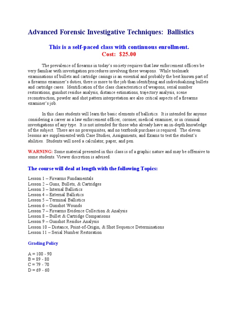 Ballistics Syllabus PDF Cartridge (Firearms) Test (Assessment)
