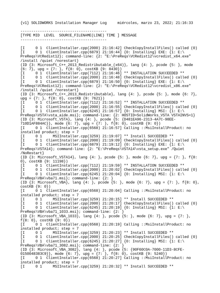 SOLIDWORKS Installation Log Summary | PDF | System Software ...