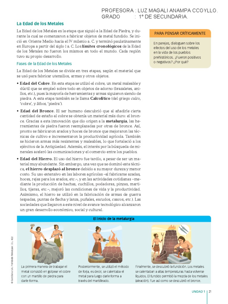 1° La Edad de Los Metales | PDF | Rieles | Bronce