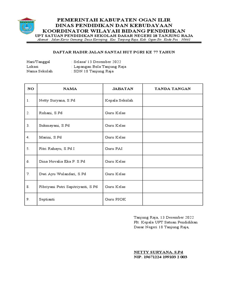Daftar Hadir Jalan Santai | PDF