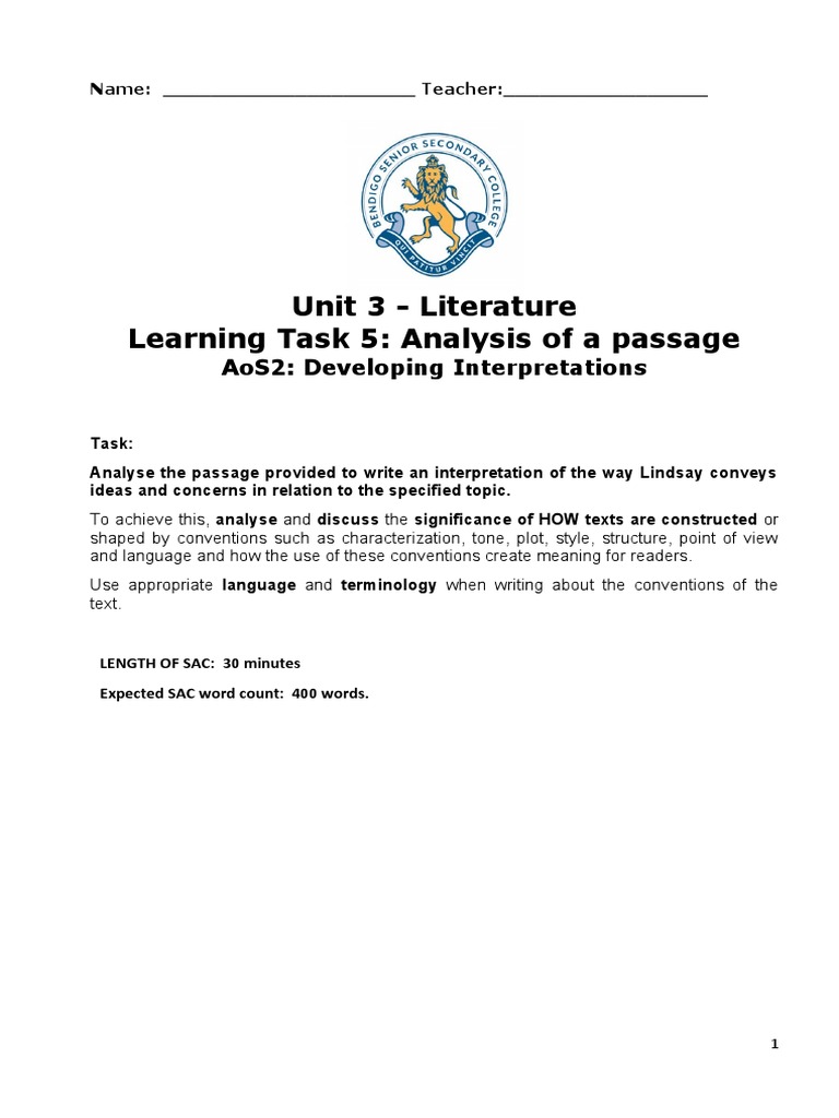 2023 Picnic LT5 Prac Sac (2a) Analysis of Passage PDF