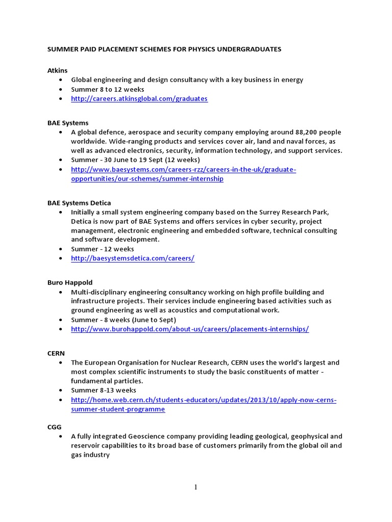 Summer Paid Placement Schemes For Physics Undergraduates Atkins | PDF ...