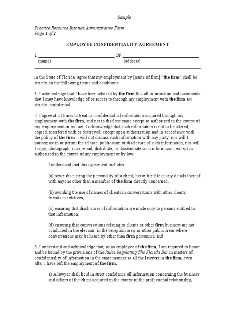 Sample Legal Client Confidentiality Agreement PDF