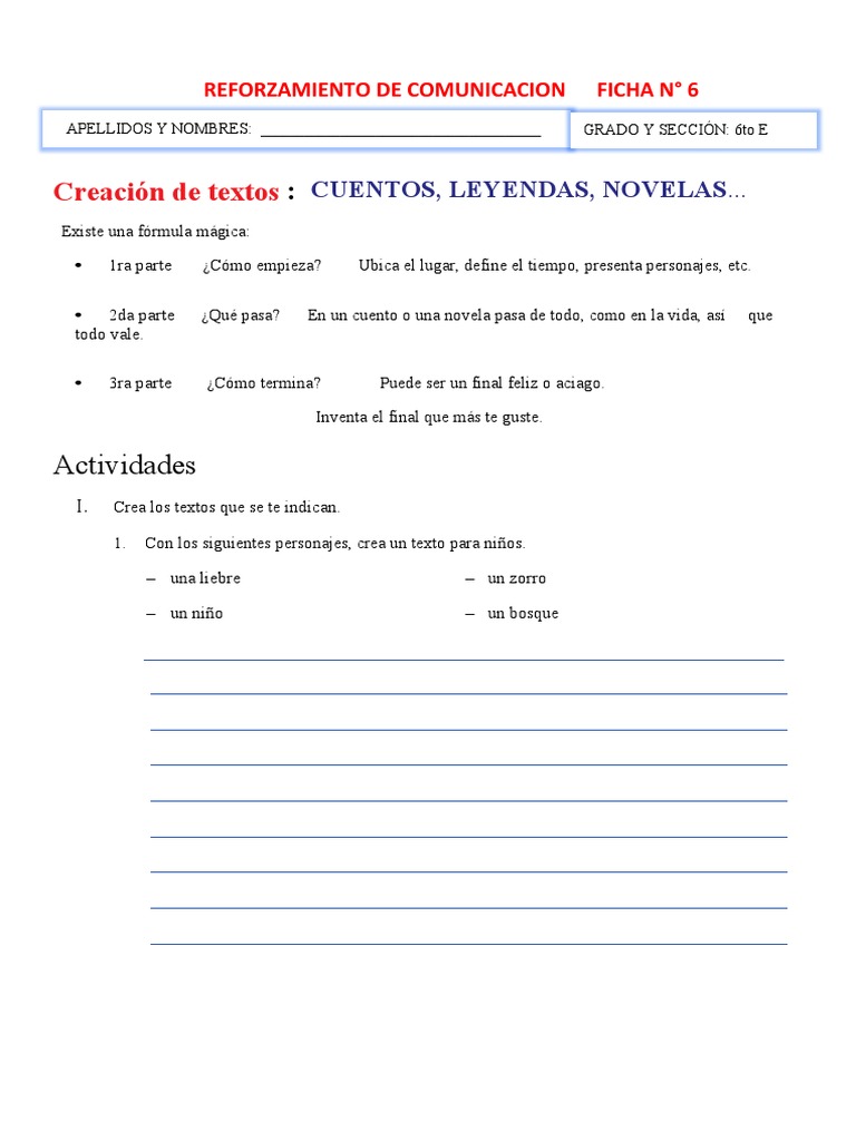 REFORZAMIENTO DE COMUNICACION FICHA N 6 (25) | PDF