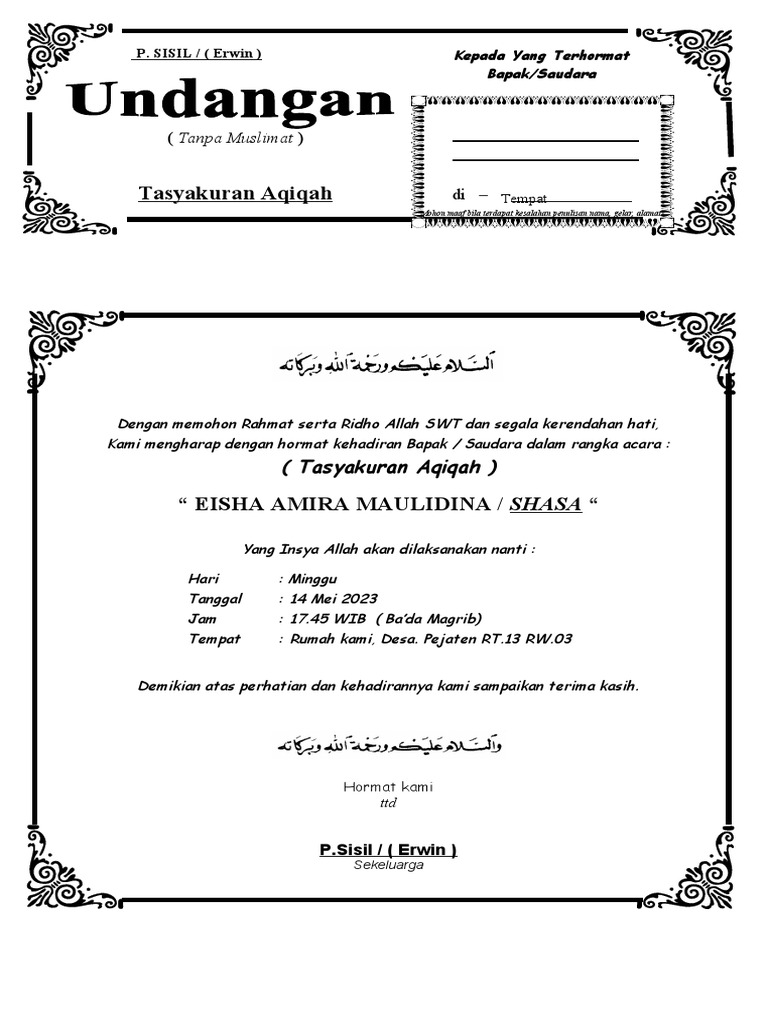 Model Undangan tingkepan (1) | PDF
