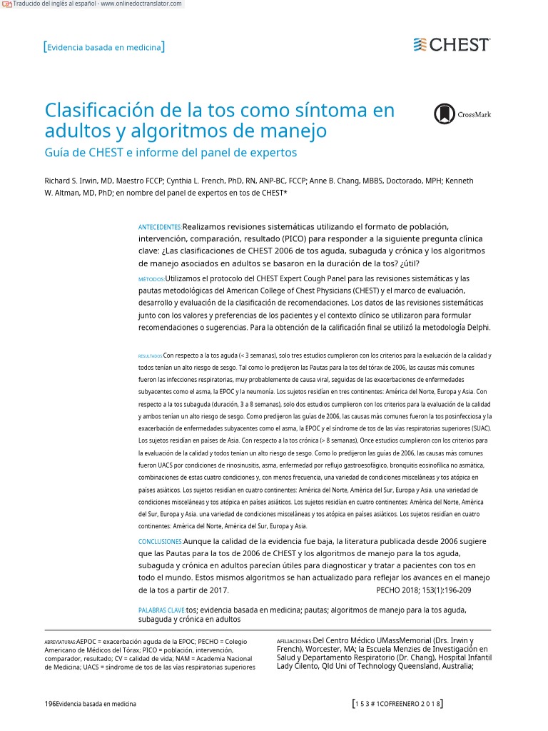 Clasificación y manejo de la tos en adultos | PDF | Tos | Asma