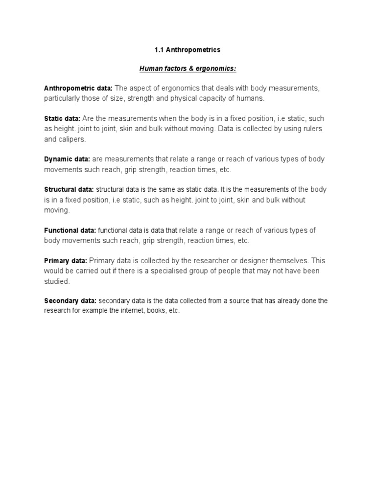 1 1 Anthropometrics Pdf Computers