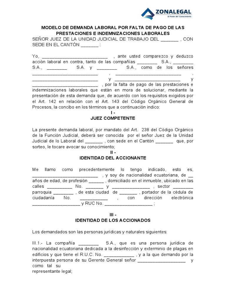 Demanda Laboral por Falta de Pago | PDF | Justicia | Crimen y violencia