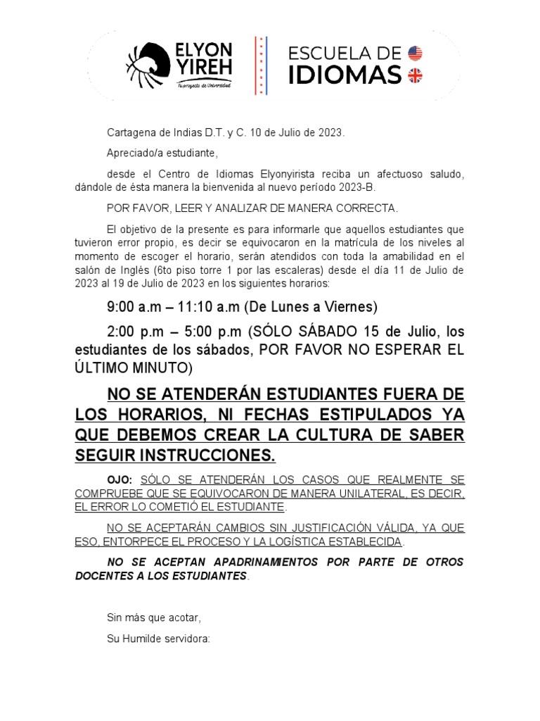 COMUNICADO DE INGLÉS PDF