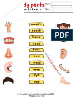 Body Parts Worksheets Matching