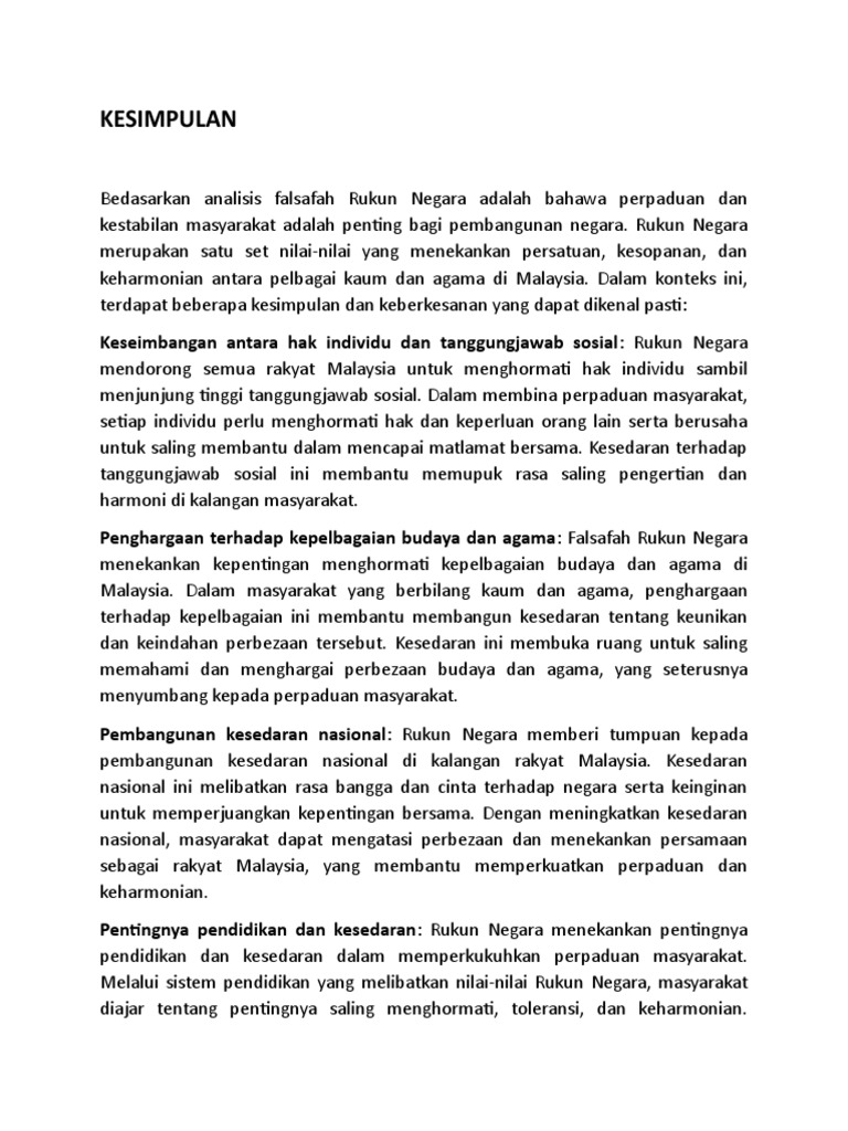 Kesimpulan Rukun Negara untuk Perpaduan | PDF